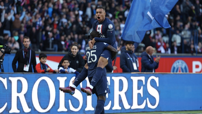 Kylian Mbappe celebrates his goal against Auxerre