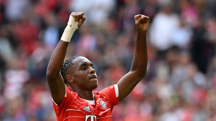 Mathys Tel celebrates his goal against Stuttgart