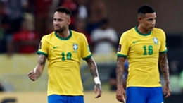 Neymar (left) celebrates after putting Brazil 1-0 up against Chile.
