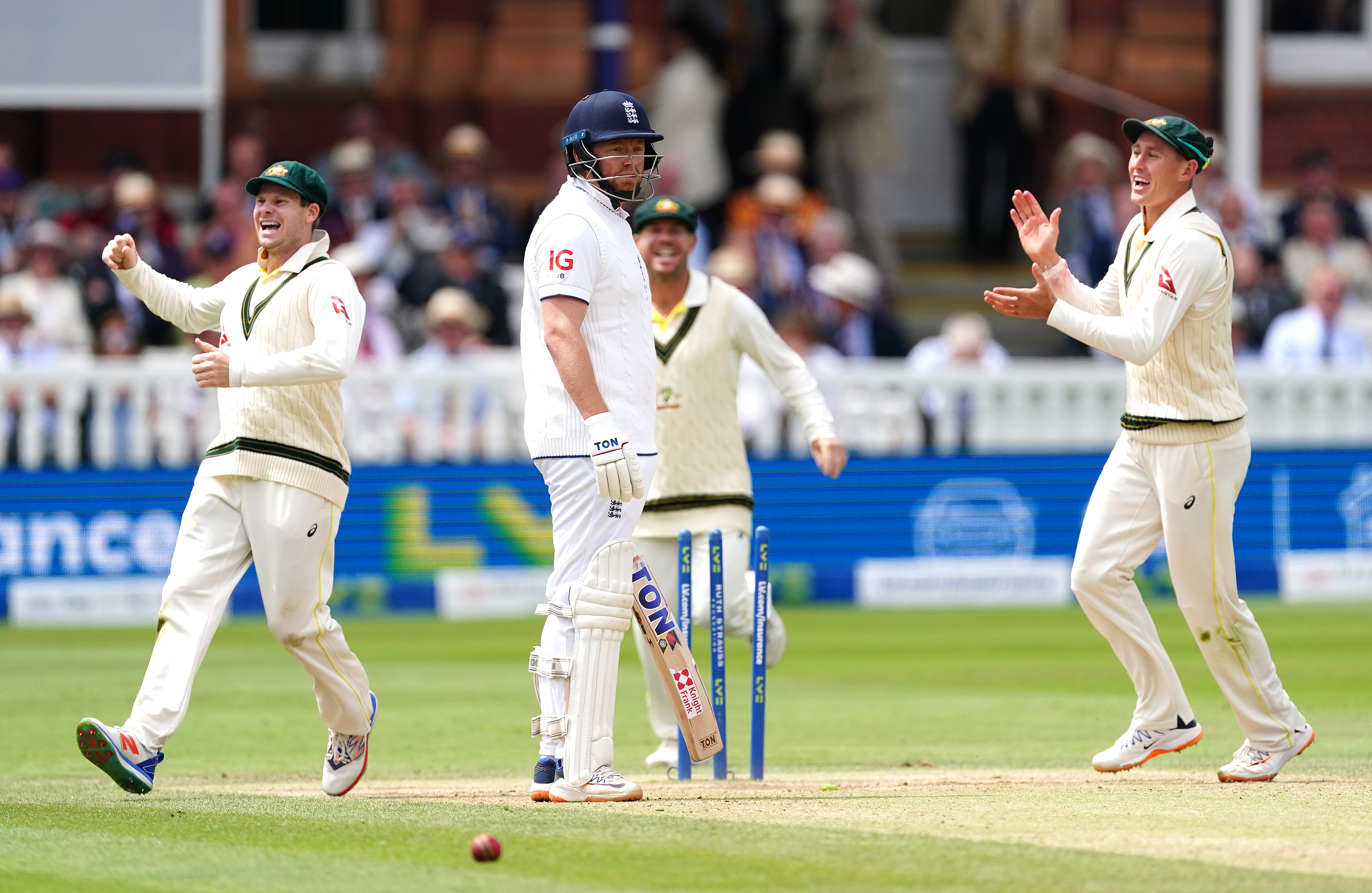 Australia celebrate the controversial wicket of Jonny Bairstow