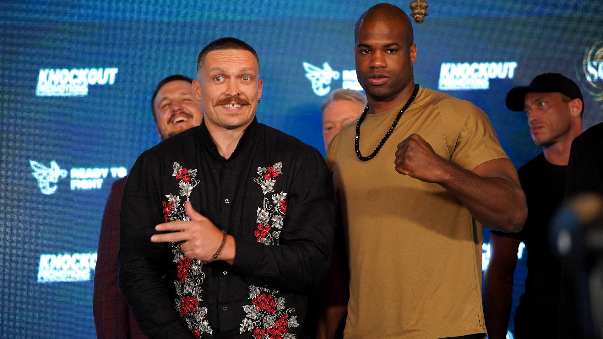 Oleksandr Usyk, left, defends his WBA, IBF and WBO heavyweight titles against Daniel Dubois this weekend (Yui Mok/PA)