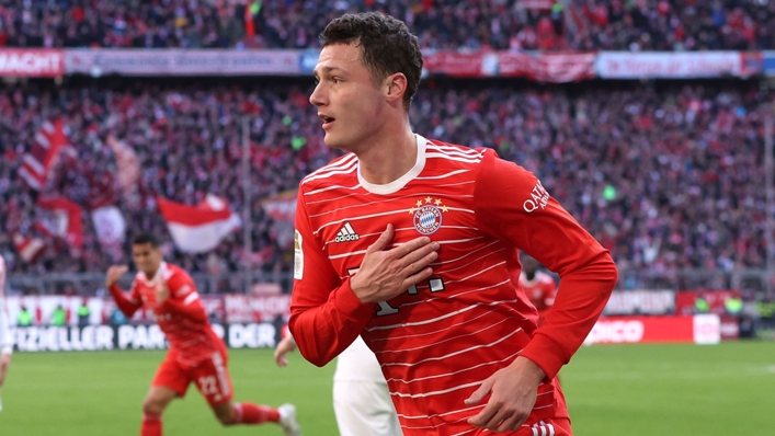 Benjamin Pavard celebrates one of his two goals against Augsburg