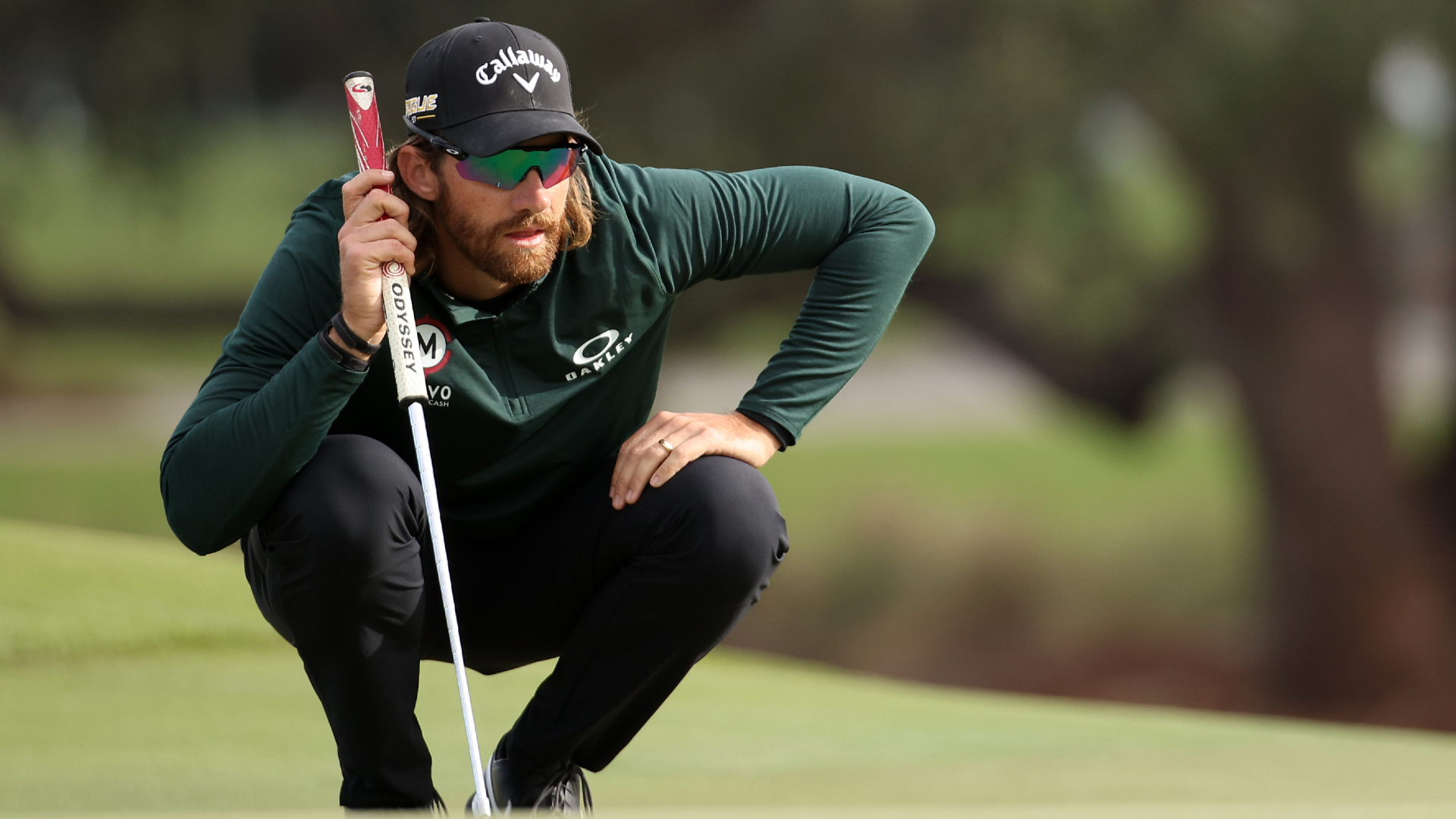 Patrick Rodgers lines up a putt on the 17th green at Sea Island Resort Seaside Course