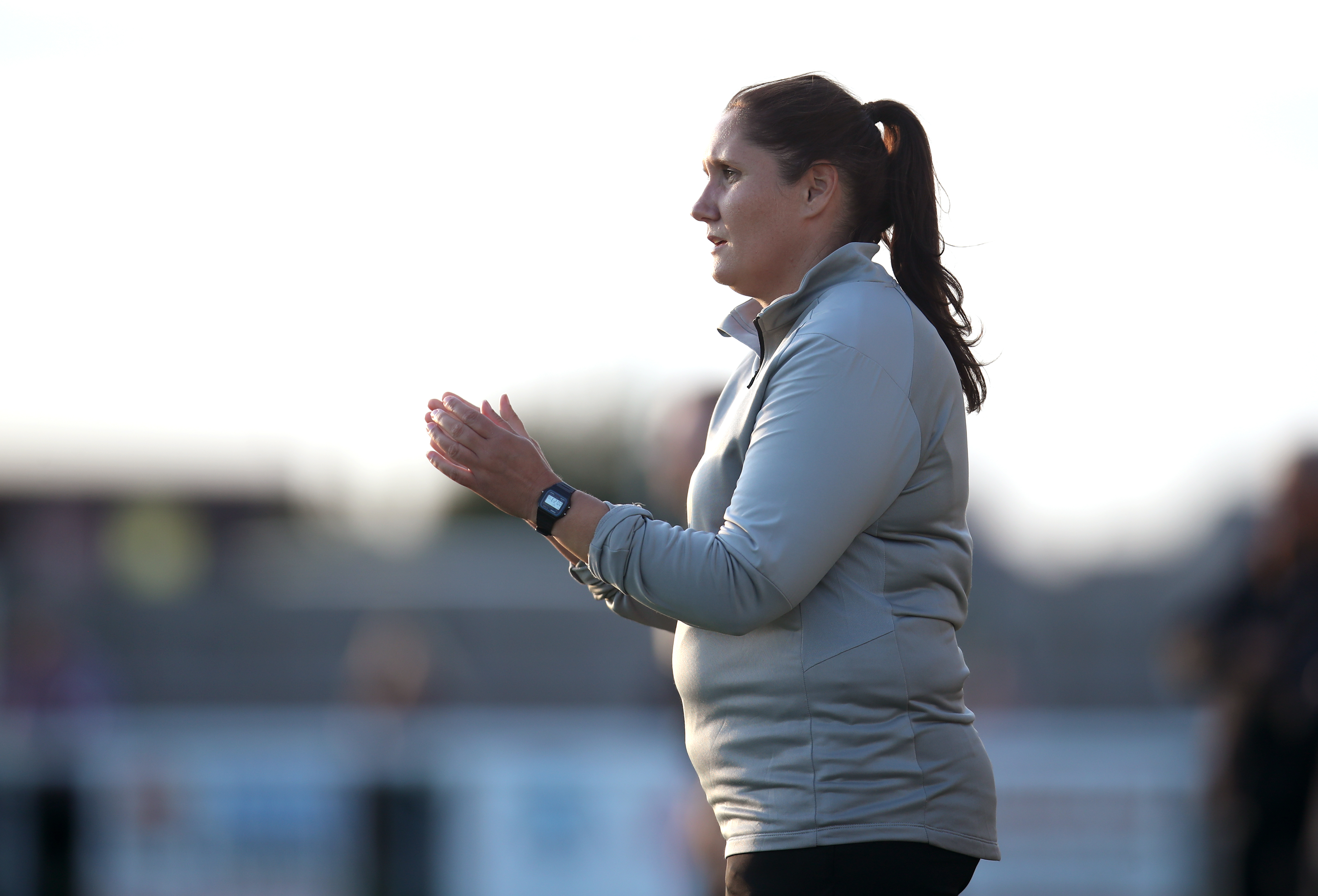 Forest Green's new caretaker head coach Hannah Dingley on the touchline