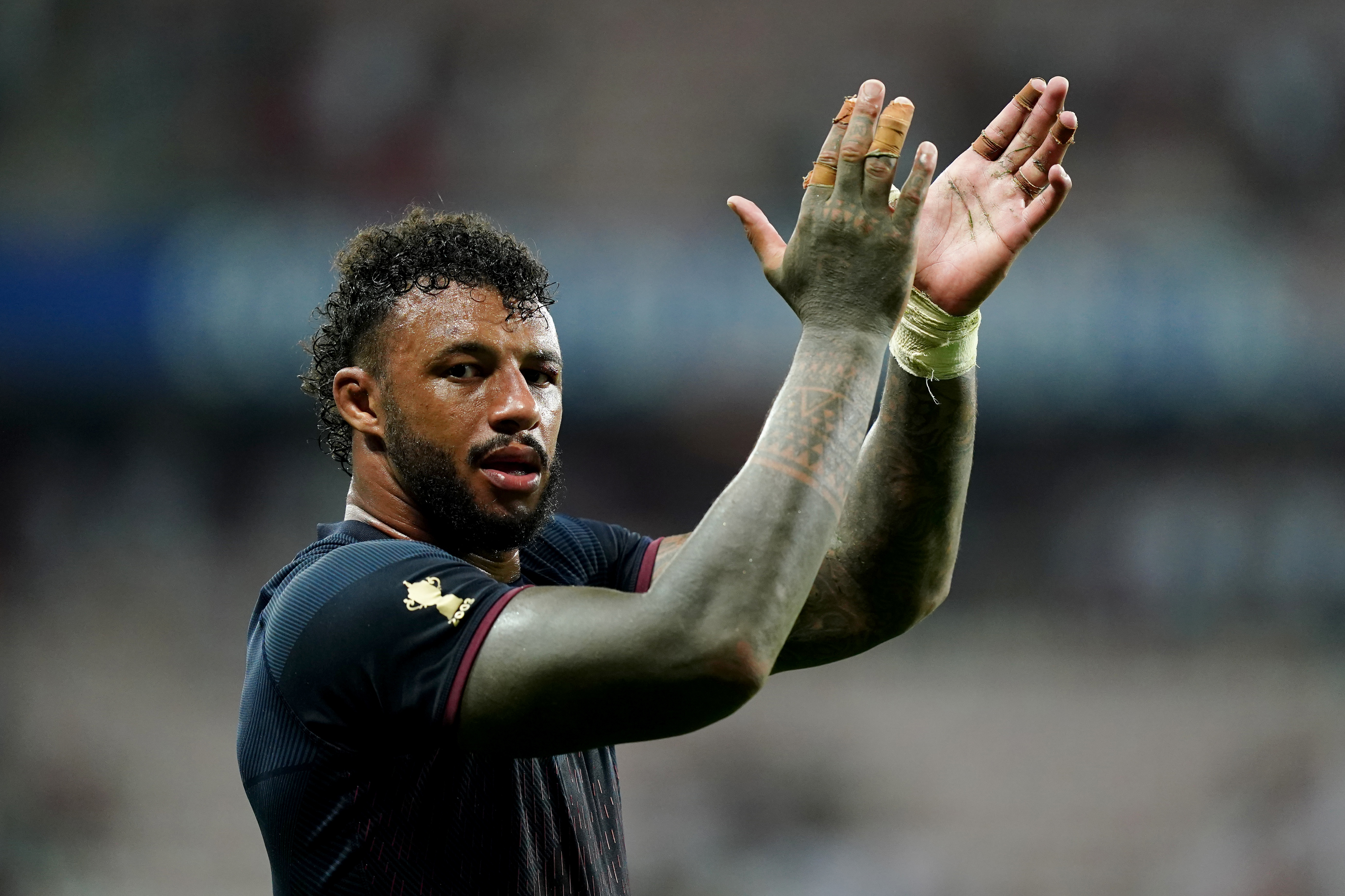 Courtney Lawes applauds England's supporters following the win over Japan