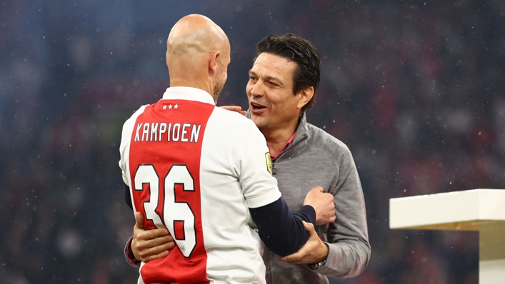 Jari Litmanen (R) has backed former Ajax coach Erik ten Hag (L) to be a success at Manchester United