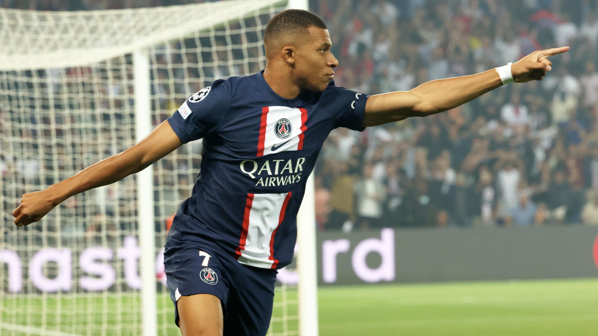 Kylian Mbappe celebrates against Juventus