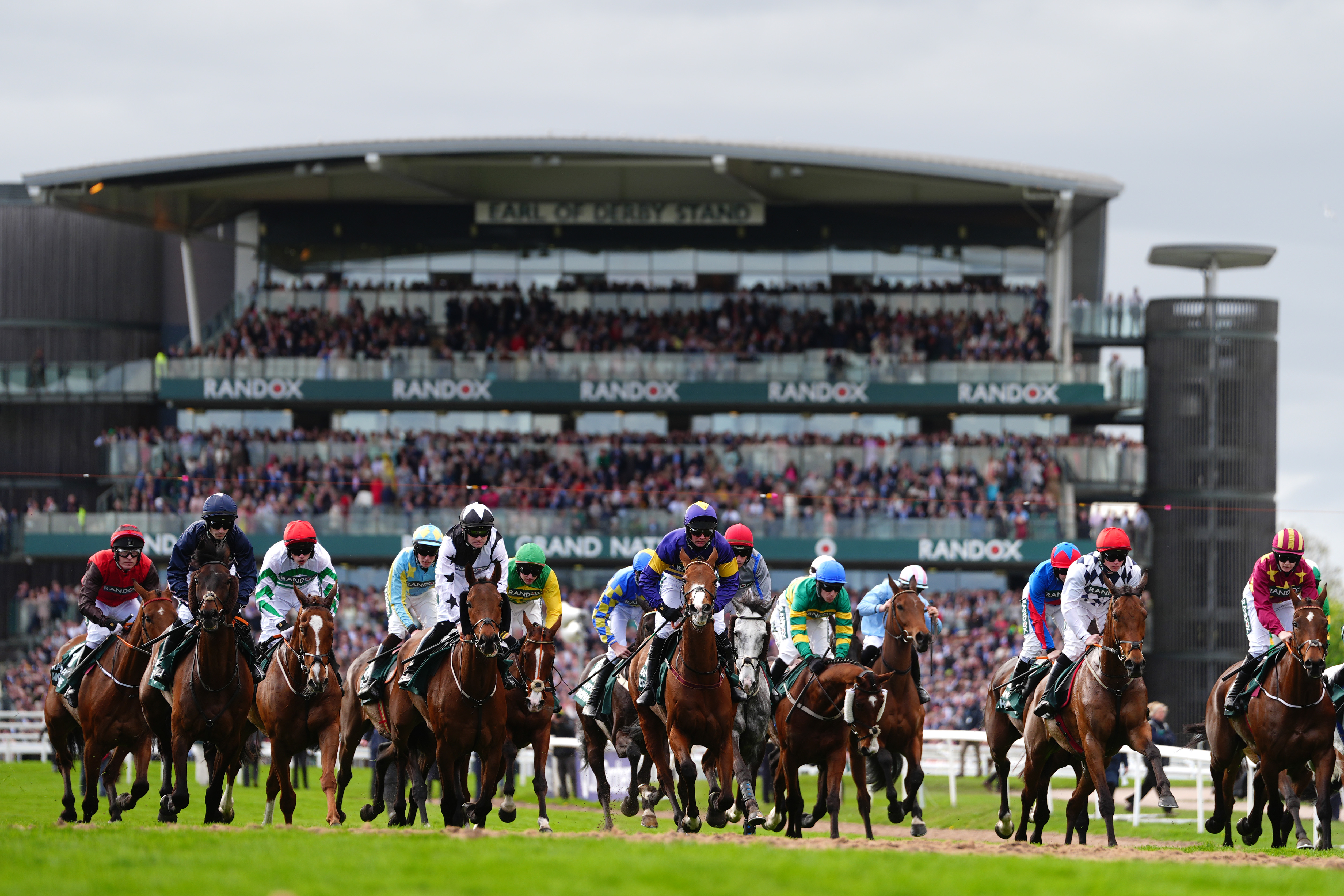 Runners and riders during the Grand National
