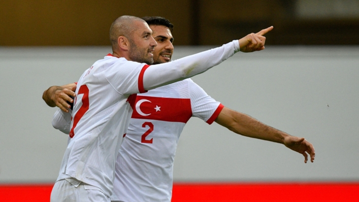 Burak Yilmaz celebrates for Turkey ahead of the Euros