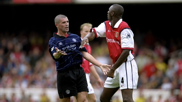 Roy Keane (left) was a combative midfielder for Manchester United