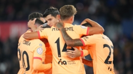 Marcos Llorente celebrates with his Atletico Madrid team-mates at Levante