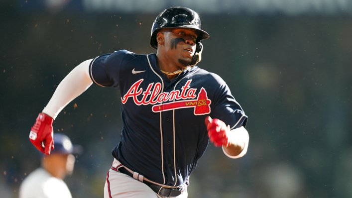 Jorge Soler #12 of the Atlanta Brewers runs during Game 1 of the NLDS between the Atlanta Braves and the Milwaukee Brewers