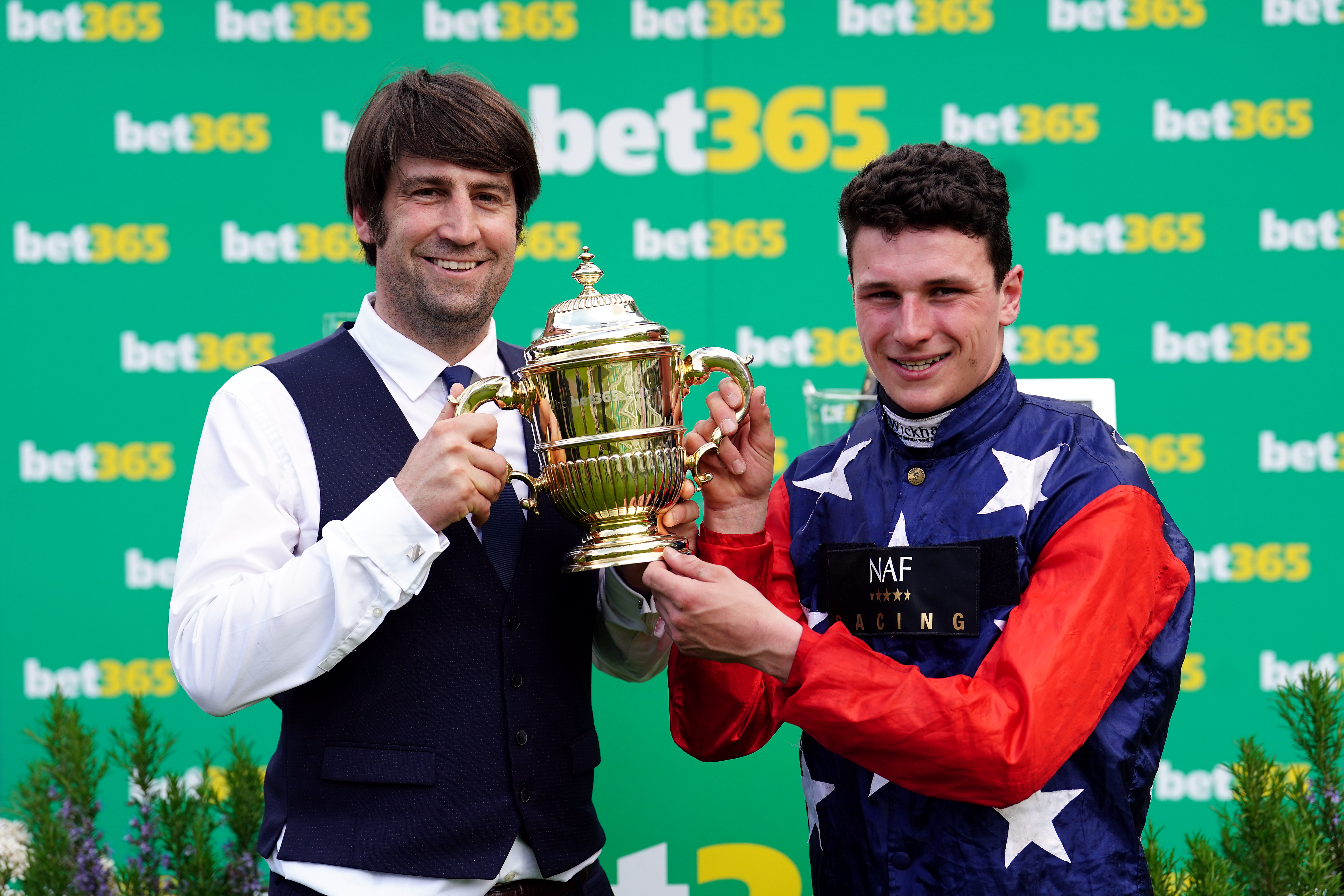 Christian Williams and Jack Tudor with the bet365 Gold Cup trophy