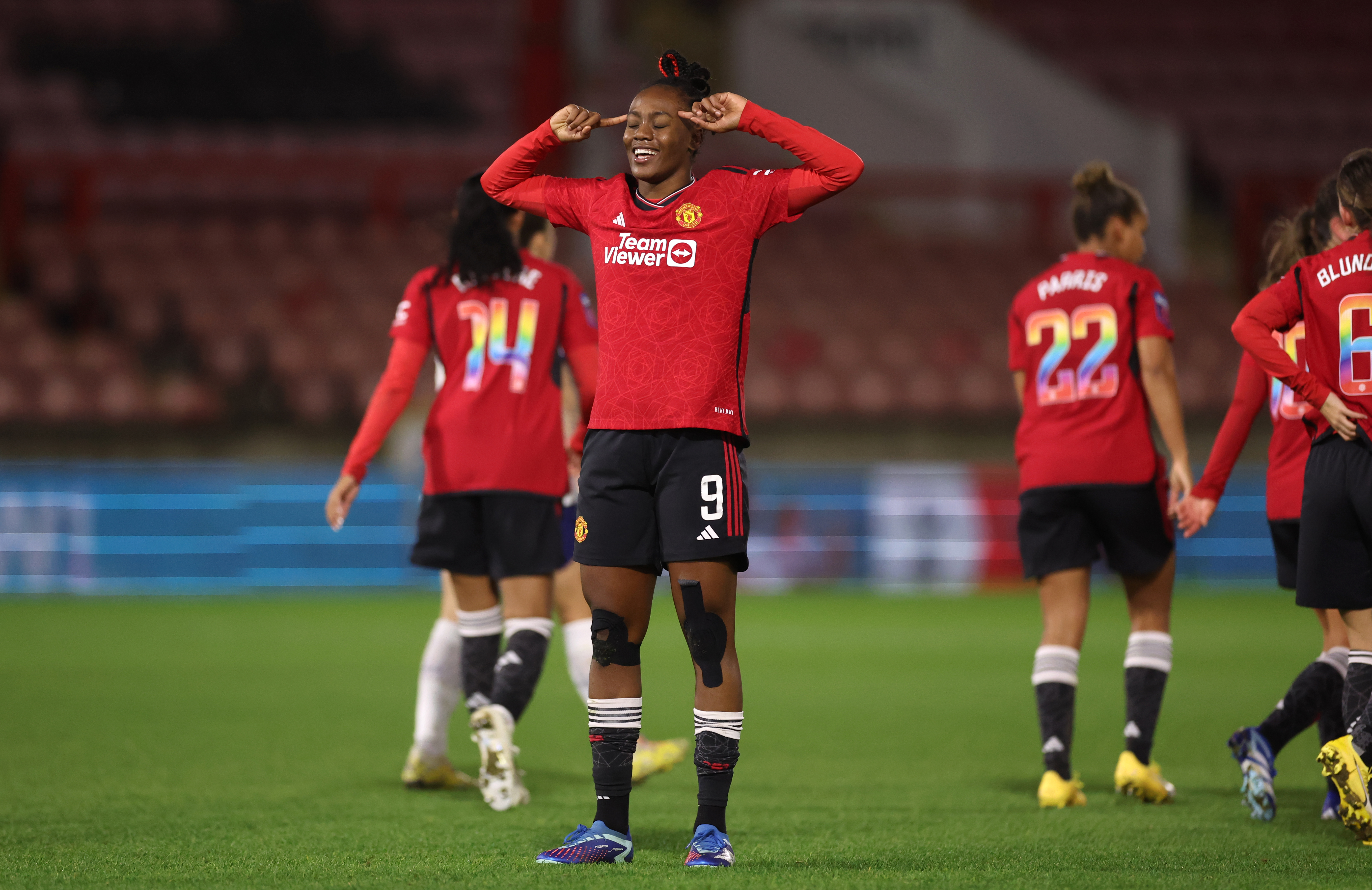 Manchester United’s Melvine Malard celebrates scoring