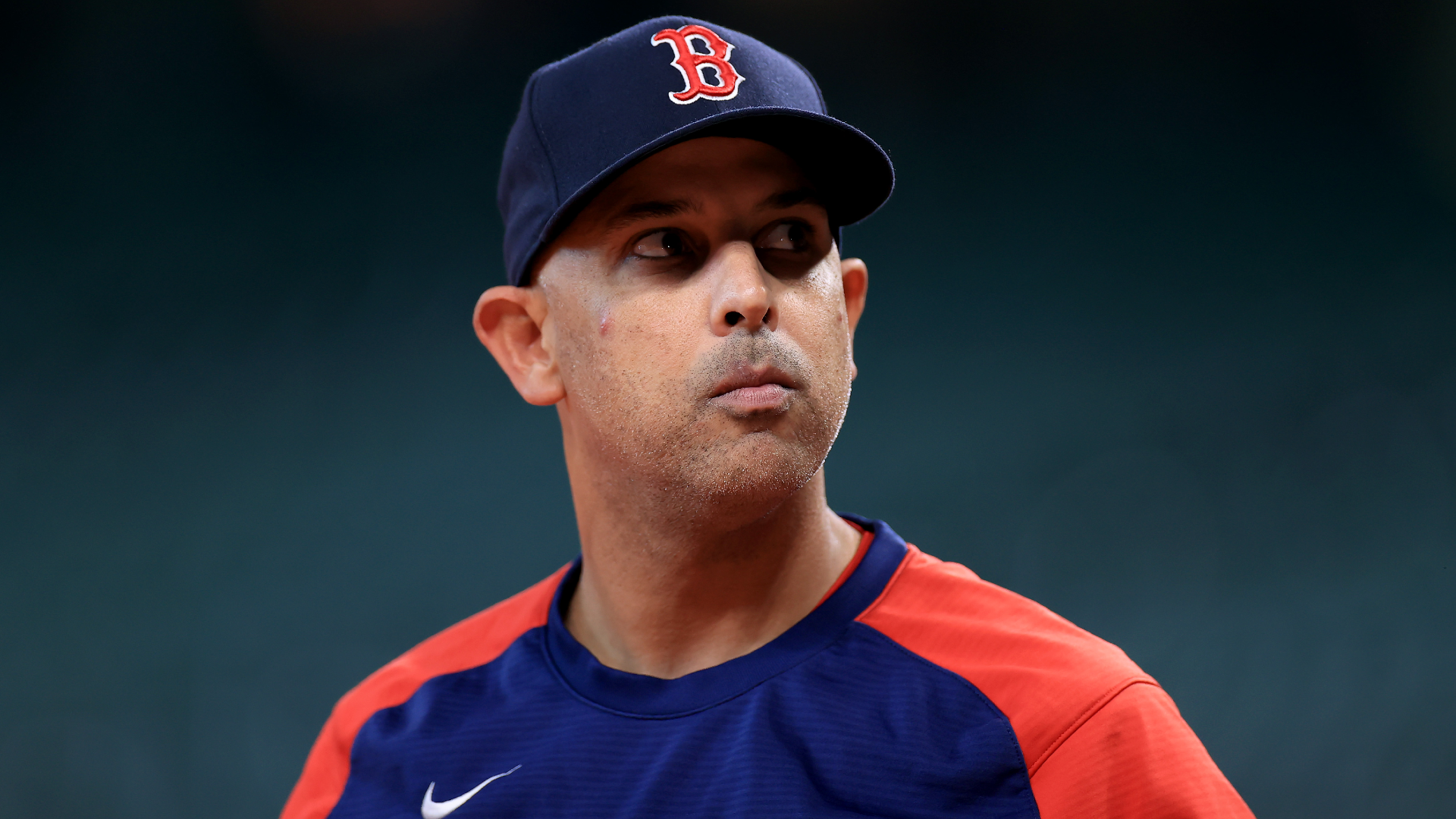 Boston Red Sox manager Alex Cora stands on the field before their game against the Houston Astros