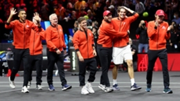 Team World celebrate their Laver Cup victory over Team Europe