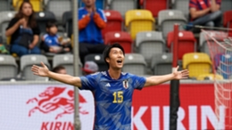 Daichi Kamada celebrates his goal against the United States