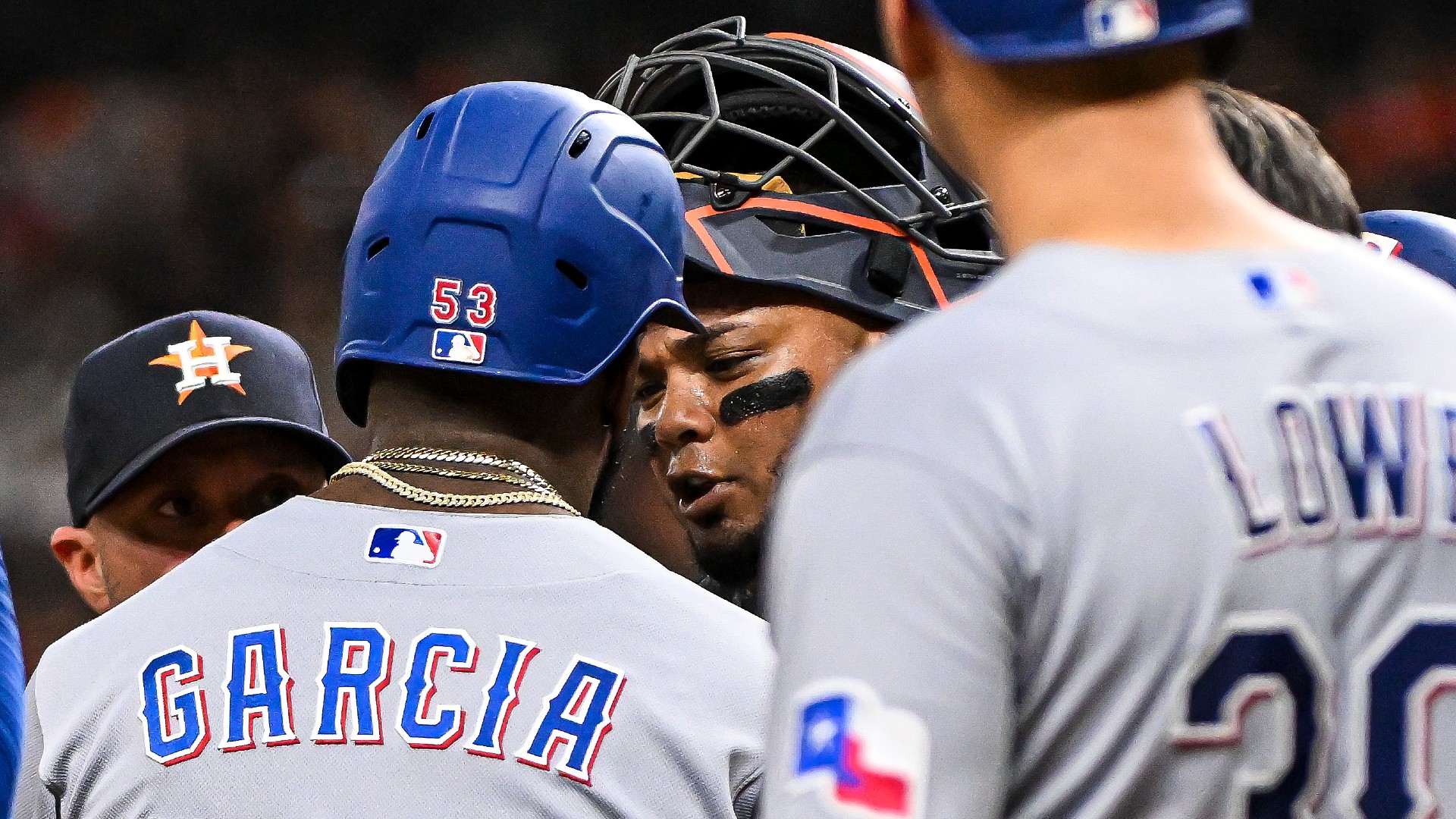 MLB: Adolis Garcia hits grand slam in seven-run fifth inning as Texas Rangers rout Houston Astros 13-5 in testy game
