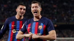 Robert Lewandowski celebrates hitting Barcelona's second goal