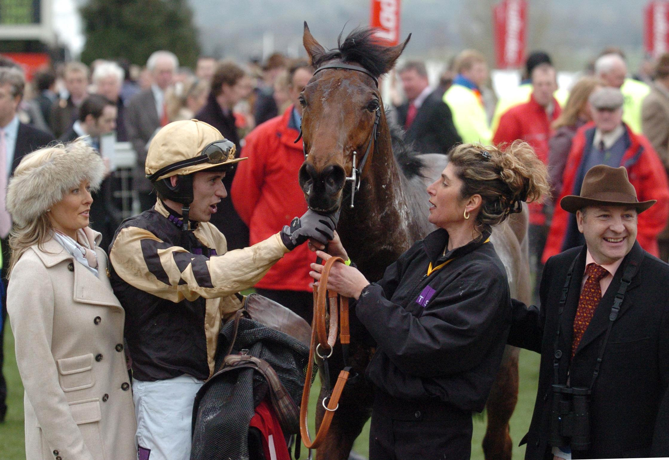Inglis Drever with jockey Paddy Brennan after winning the World Hurdle