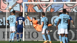 Thibaut Courtois saves an Iago Aspas free-kick during Real Madrid's win at Celta Vigo