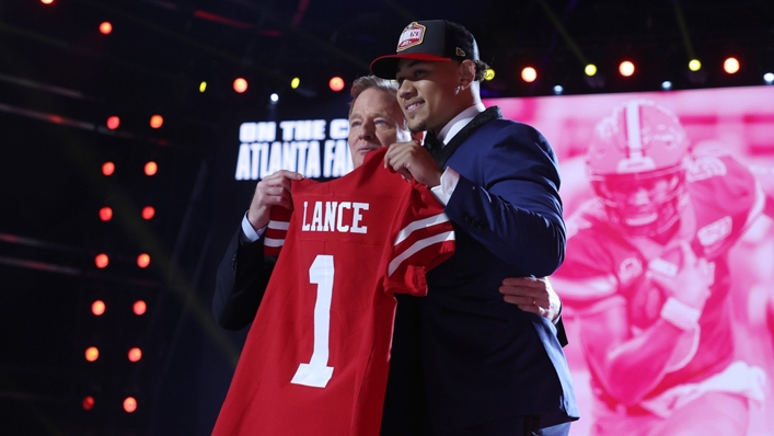 Trey Lance after being selected by the San Francisco 49ers in the 2021 NFL Draft