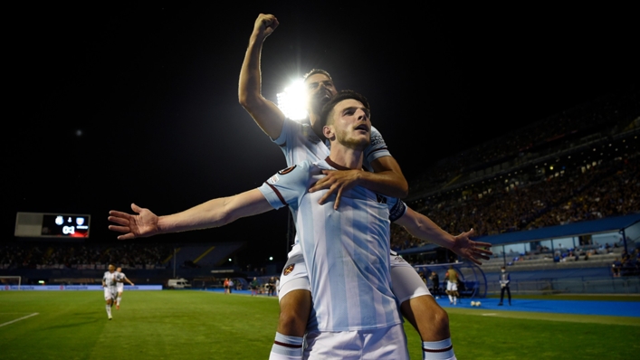 Declan Rice was on the scoresheet as West Ham cruised past Dinamo Zagreb in the Europa League