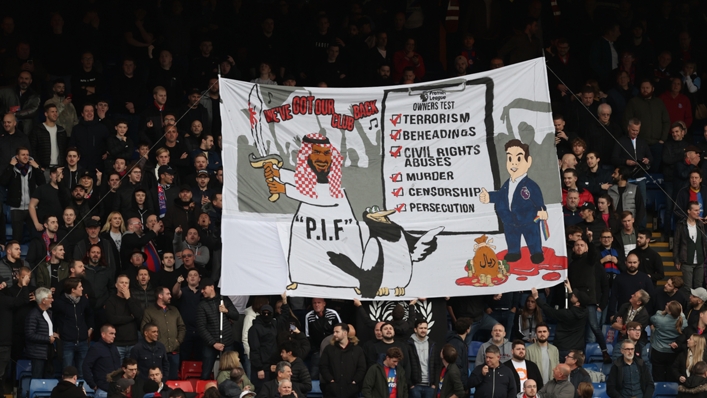 Crystal Palace fans unveil banner criticising Newcastle United takeover