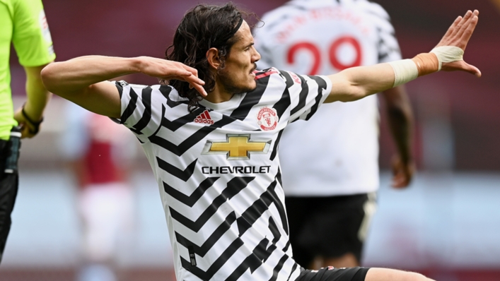 Edinson Cavani after scoring for Manchester United against Aston Villa