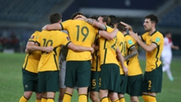 Australia's players celebrate Harry Souttar's goal