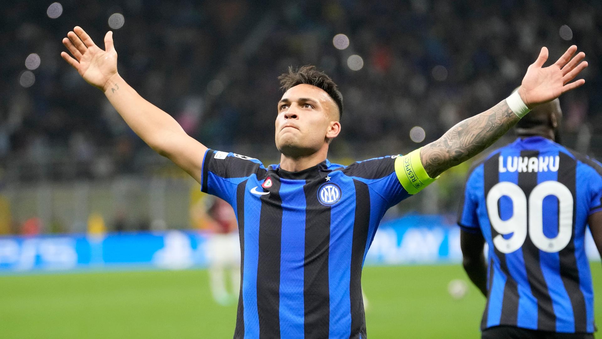Inter Milan’s Lautaro Martinez celebrates after scoring