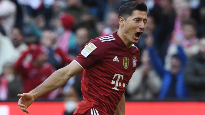 Bayern Munich's Robert Lewandowski celebrates scoring against Hoffenheim