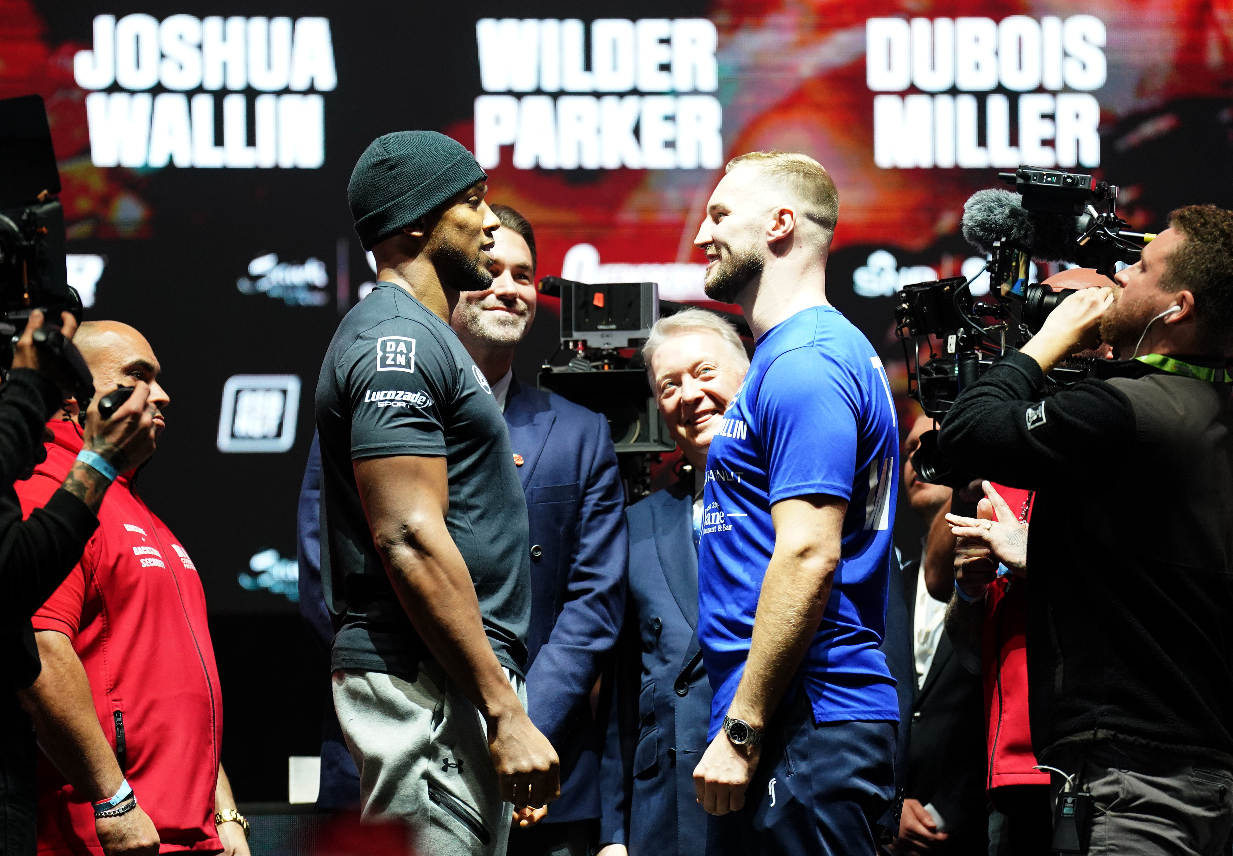 Anthony Joshua (left) and Otto Wallin during a press conference in London