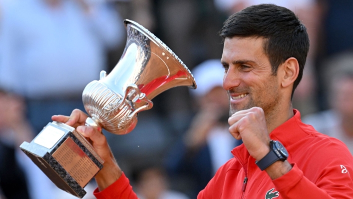 Novak Djokovic holds the trophy in Rome