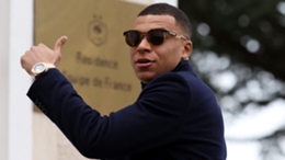 New France captain Kylian Mbappe arrives at Clairefontaine on Monday