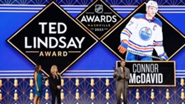 Connor McDavid accepts the 2023 Ted Lindsay Trophy