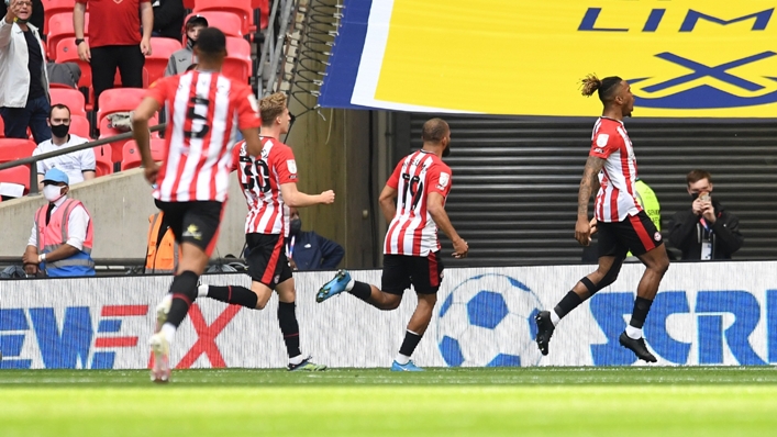 Ivan Toney celebrates his goal for Brentford in the Championship play-off final