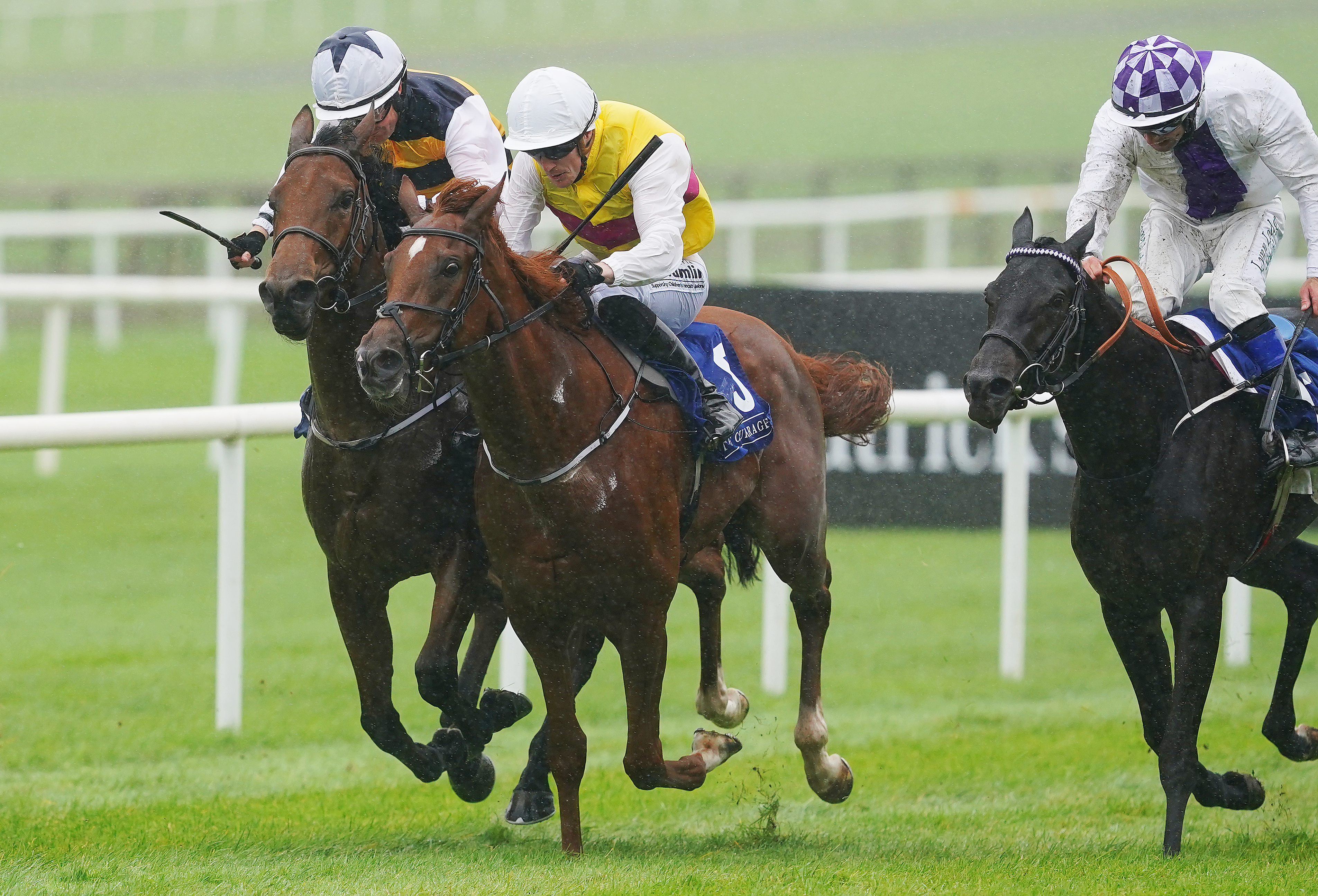 Gibbs Island (centre) recorded a narrow victory in the opening race at the Curragh