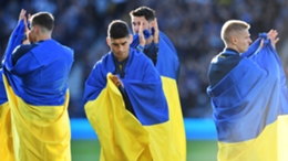 Ukraine's players before kick-off in Glasgow