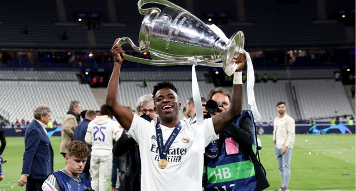 Vinicius Junior celebrates winning the Champions League