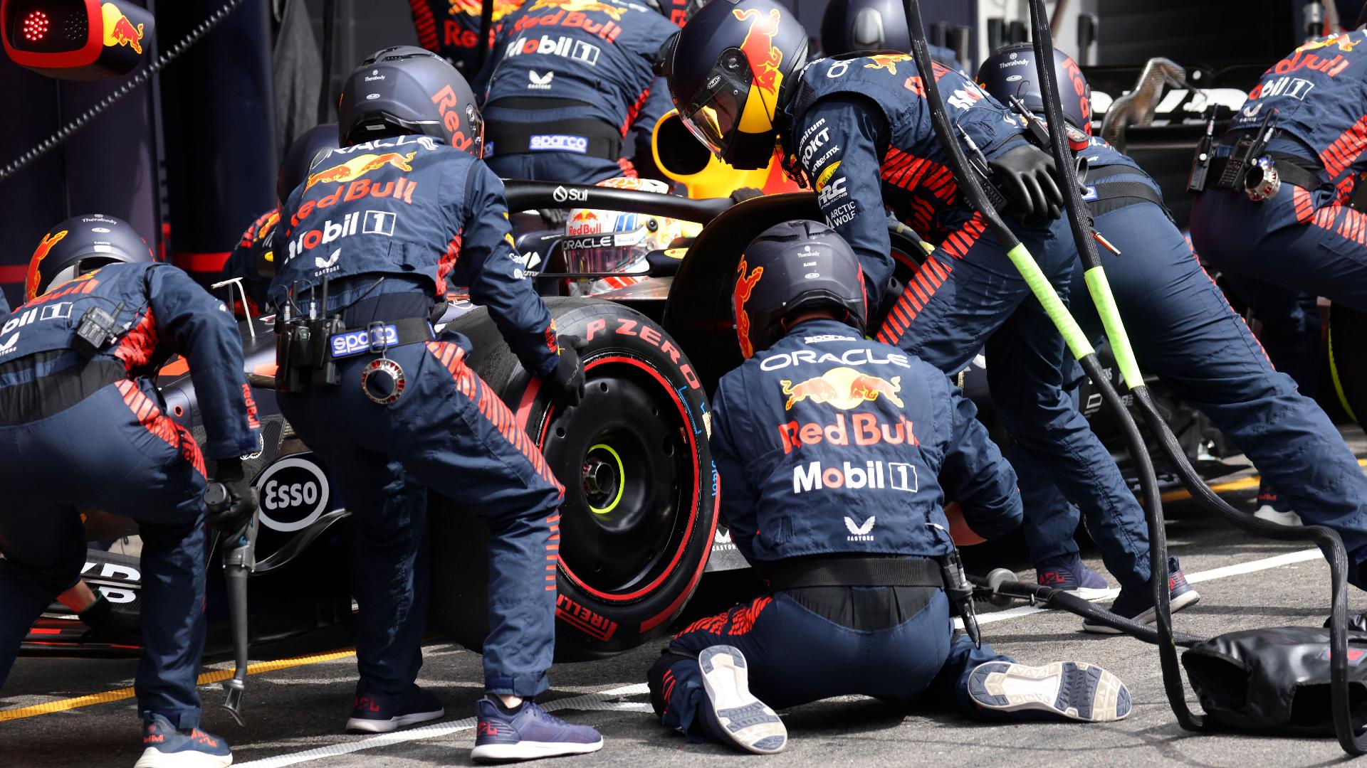 Max Verstappen offered 'pit-stop training' for his Red Bull team during the Belgian GP (Simon Wohlfahrt/AP)