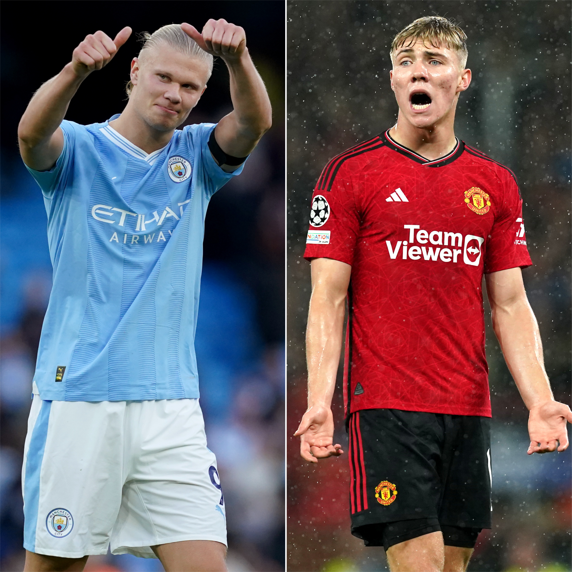 Erling Haaland and Rasmus Hojlund will lead the line for their teams in the Manchester derby on Sunday
