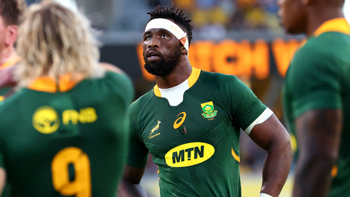 South Africa's captain Siya Kolisi (2nd R) looks on during the rugby Championship match against New Zealand in Townsville
