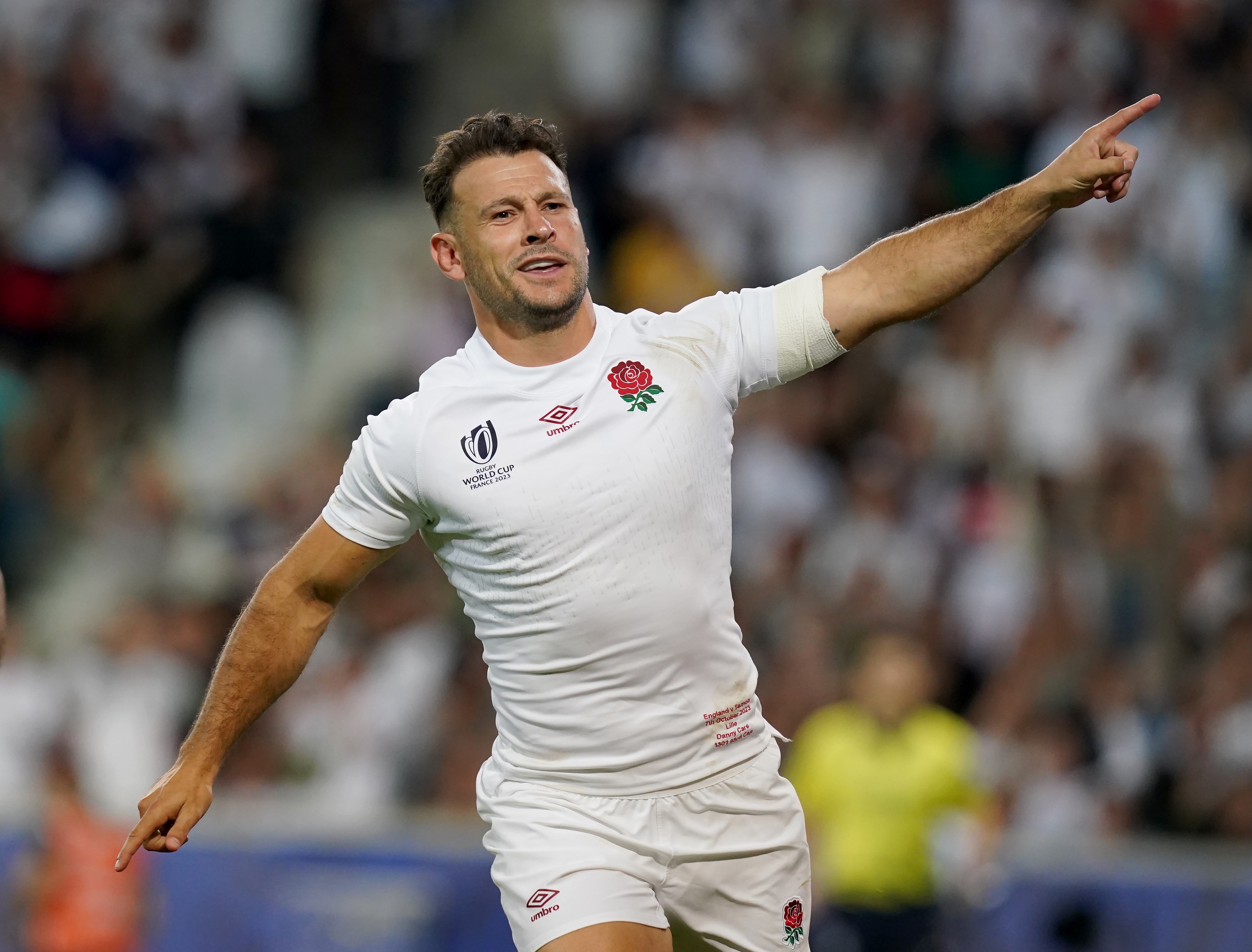 Danny Care celebrates scoring a try at last year's World Cup