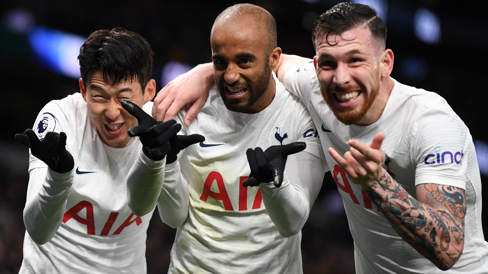 Lucas Moura celebrates giving Tottenham the lead against Norwich