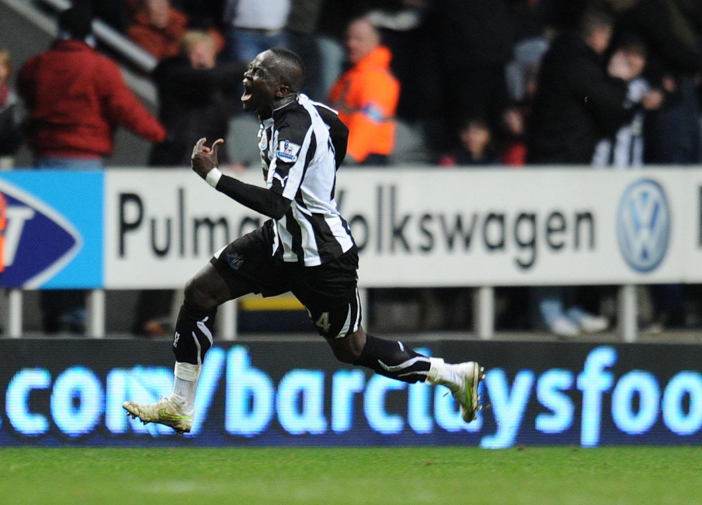 Newcastle’s Cheick Tiote celebrates scoring the equaliser