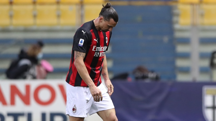 Milan striker Zlatan Ibrahimovic was sent off against Parma