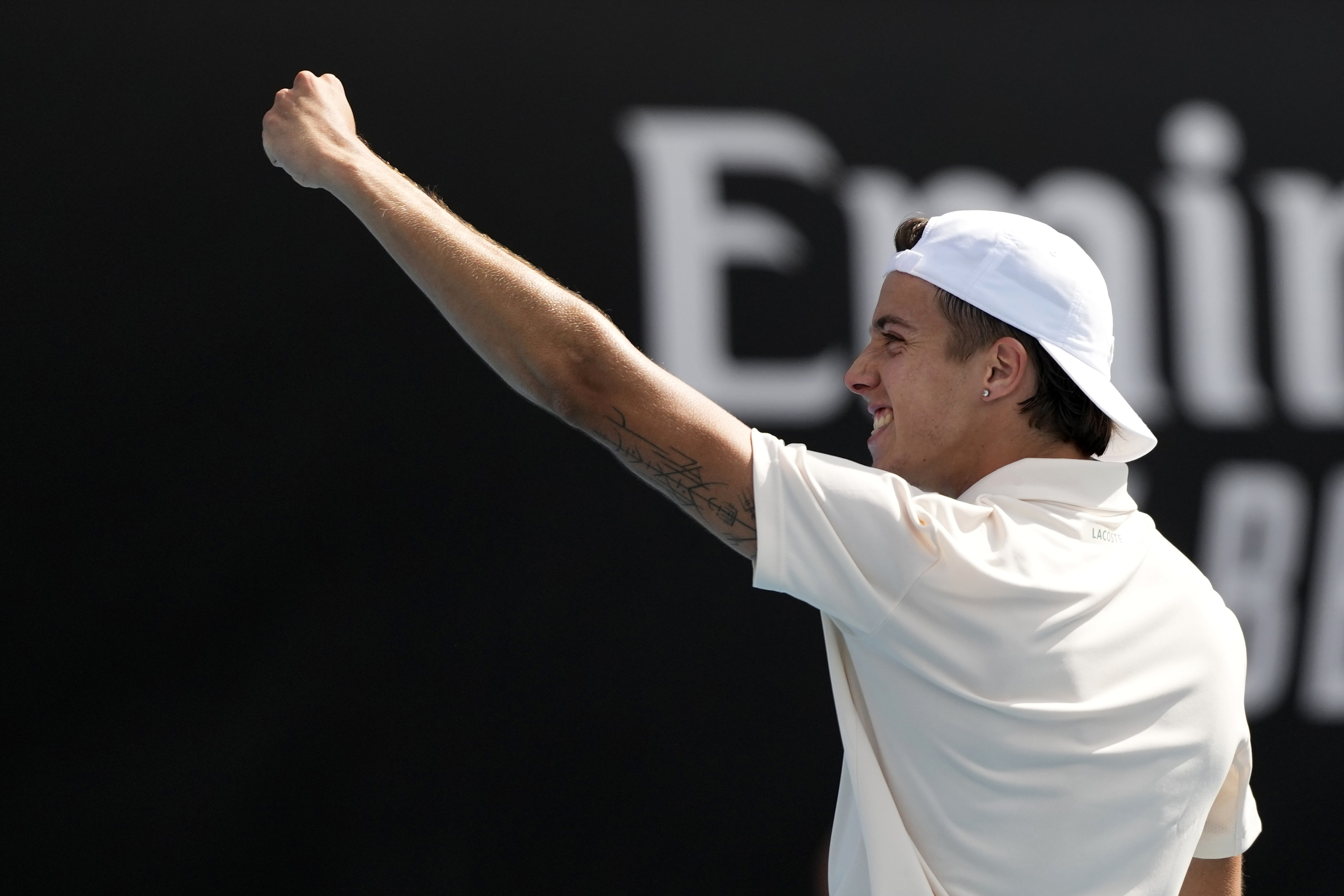 Arthur Cazaux celebrates after defeating Tallon Griekspoor