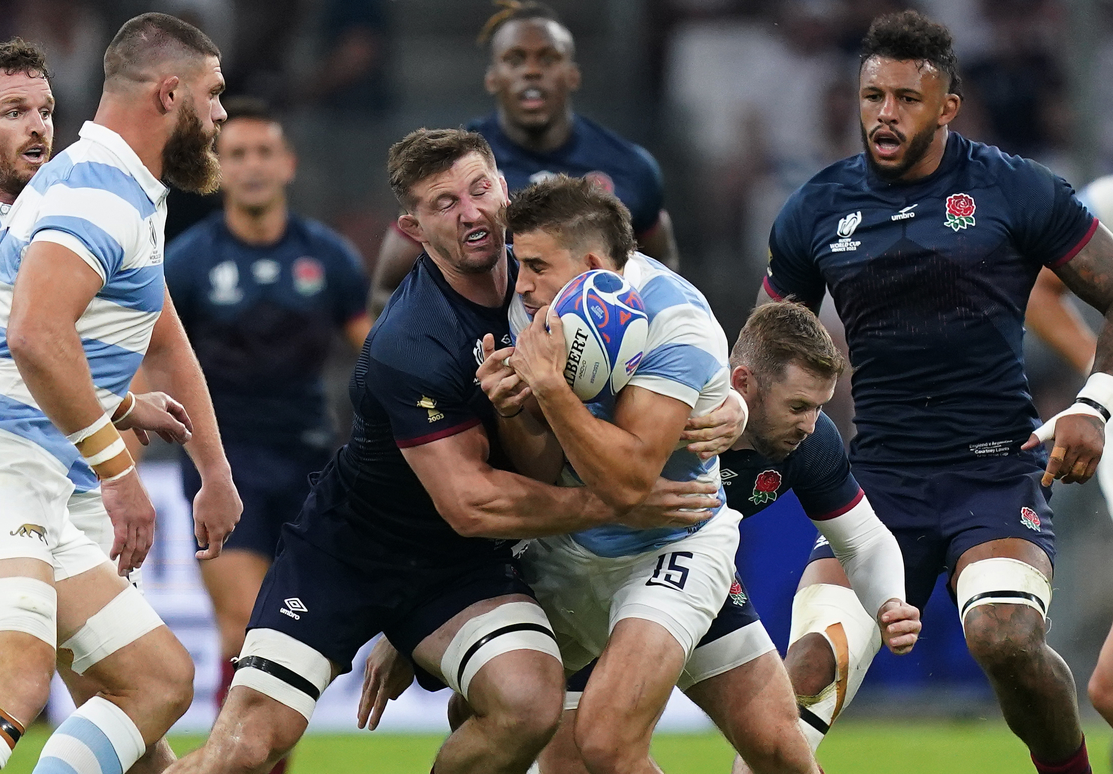 England’s Tom Curry (left) was sent off against Argentina