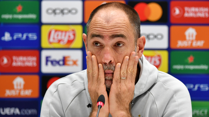 Marseille head coach Igor Tudor speaks to the media during a press conference after the Champions League game against Tottenham